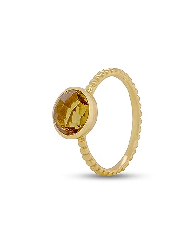 18k Gold Vermeil Brilliant Round Cut Natural Gemstone Statement Ring For Women 925 Sterling Silver Yellow Gold Plated Birthstone - Size 6, 7, 8