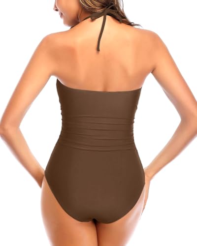 Image of Tempt Me Women Sexy Cutout One Piece Swimsuits Tummy Control High Waisted Halter Front Tie Knot Bathing Suit