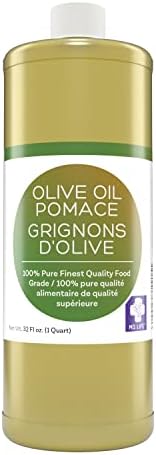 MD. Life Pomace Olive Oil – Sustainable 100% Pure Mediterranean Food Grade Cooking Olive Oil - 32oz Bottle - Cold Press Olive Oil for Soap Making, Hair, Massage & Moisturizer - Olive Oil for Skin