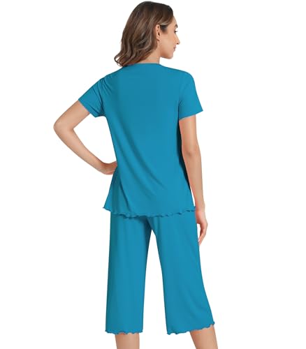 Image of NACHILA Women's Pajama Sets Cooling Bamboo Viscose V-Neck Top & Capri Pants
