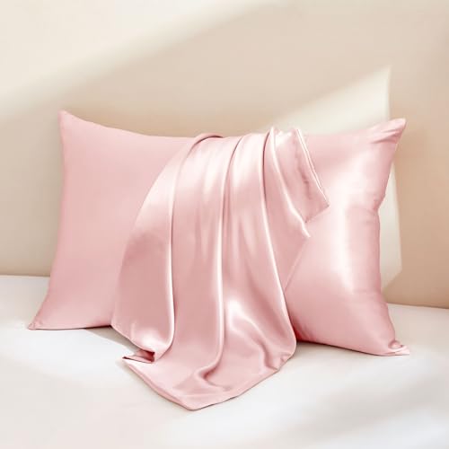 Image of THXSILK 100% Mulberry Silk Pillow Case, 30 Momme Silk Pillowcase for Hair and Skin, Hypoallergenic Soft Breathable Pillow Cover with Hidden Zipper, 1pc(Charming Pink, Standard 20 inchx26 inch)