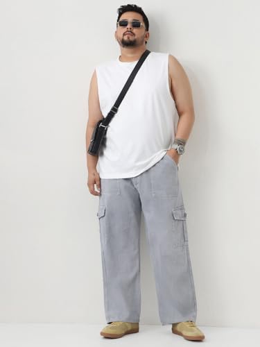 Image of Urbano Plus Men Mid Rise Loose Baggy Fit Cargo Jeans with 6 Pockets Non-Stretchable
