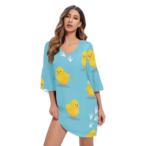 Robe d'été courte au motif poussin jaune pour un look joyeux