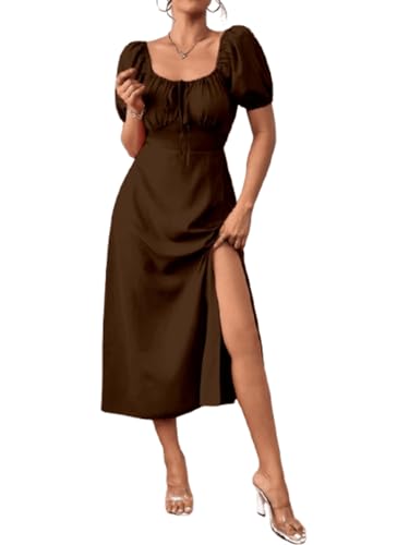 Image of Aahwan Black Raffinea Puff Sleeve High Slit Maxi Outfit Dress for Women's & Girl's