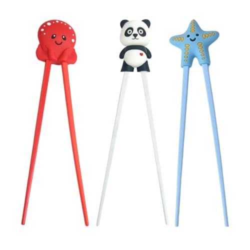 3 Paia di Bacchette per Bambini,Bacchette Di Addestramento Dei Bambini, chic carino bacchette di plastica con guida in silicone guida di allenamento AIDS per bambini bambini