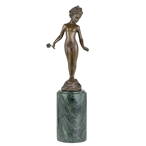 Moritz Bronzefigur Blumenmädchen mit Rose Höhe 31,5 cm 1,65 kg Skulptur Statue Antik-Stil historisch Dekoration Vintage