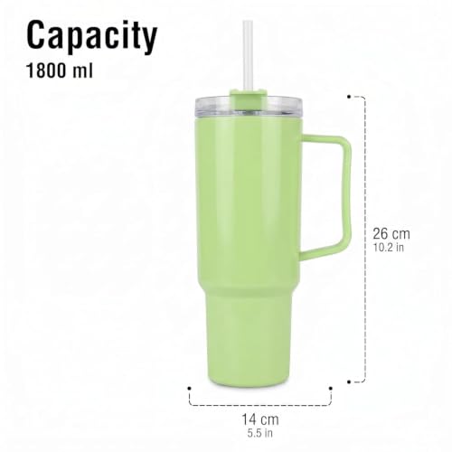 Image of 1800ml Large Water Tumbler with Handle & Straw | BPA-Free Reusable Sipper Cup with Flip Lid | Spill-Resistant Travel Mug for Gym Office College & Daily Use