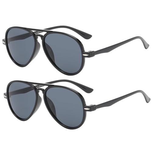 OWL Set of 2 Black KidsToddler Aviator Sunglasses Children for Boy Girl UV400 top gun party