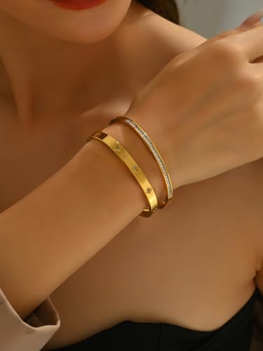 Hexagon Tennis Bracelet for Women, Stainless Steel Star Charm Bangle with Cubic Zirconia, Sparkling Elegant Jewelry Gift Women's Cuff bracelet2