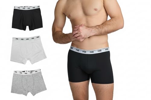 Image of Men's Low Rise Trunk Boxer Shorts, 3-Pack, Black/White/Grey (UK, Alpha, S, M, Regular, Regular, Black, White, Grey)