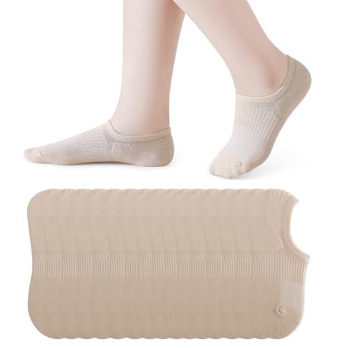 Pareberry 8 Pairs Boys Girls No Show Mesh Socks Cotton Non Slip Low Cut Arch Support Socks Medium C04-beige