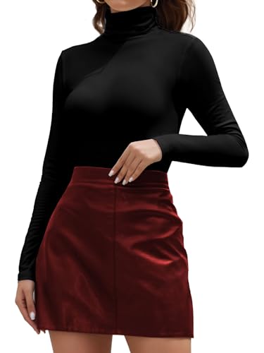 Joyshaper Langarmshirt Damen Rollkragen Shirts Langarm Stehkragen Oberteile Basic Tshirt Longsleeve Tops Unterziehshirt Schwarz,S