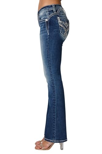 Miss Me Women's Muted X Embellished Faux Flap Pockets Mid-Rise Bootcut Jeans3
