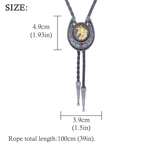 Image of HUABOLA CALYN Bolo Tie for Men- Western Cowboy Native American Golden Horse Bolo Tie