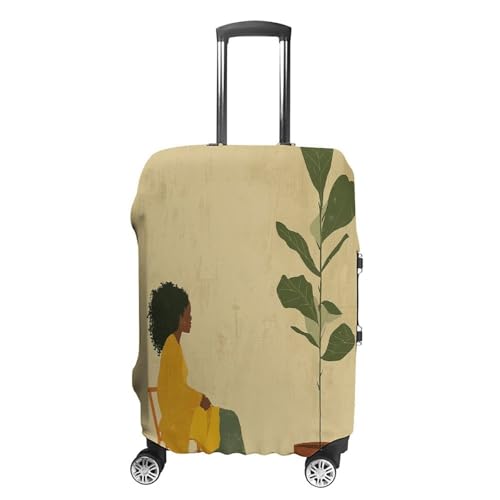 Potted Plant And Woman Travel Luggage Cover Washable Anti-scratch Suitcase Protector Dustproof Protective Cover Case for Wheeled Luggage Fits 19-32 Inch Luggage