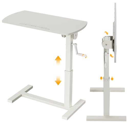 サイドテーブル 昇降式デスク高さ65-94p 在宅ワーク PCデスク幅80cm 高さ無段階調節 介護用 ベッドテーブル (角度調整, ホワイト)