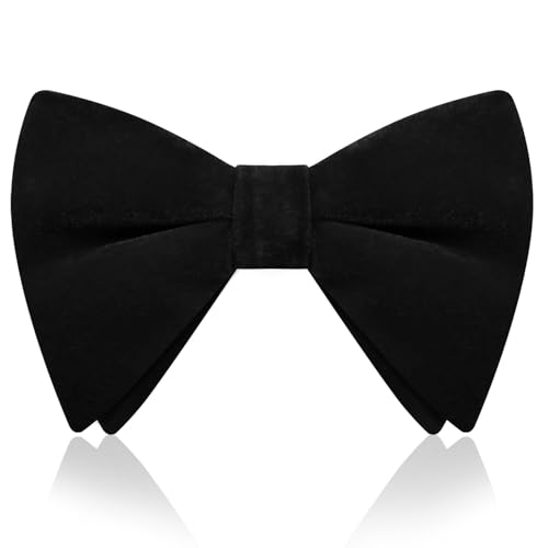 Image of Luckyvestir Velvet Bow Tie Oversized Bow Ties for Men Adjustable Black Clip on Bowtie for Tuxedo Shirt Wedding Prom