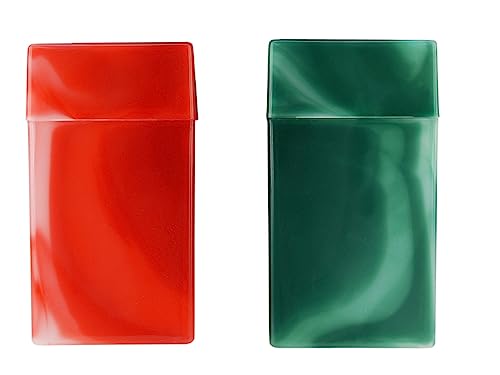 2 boîtes à cigarettes (set double) pour 20 cigarettes de 100 mm, en plastique marbré, résistant et très léger (rouge + vert)
