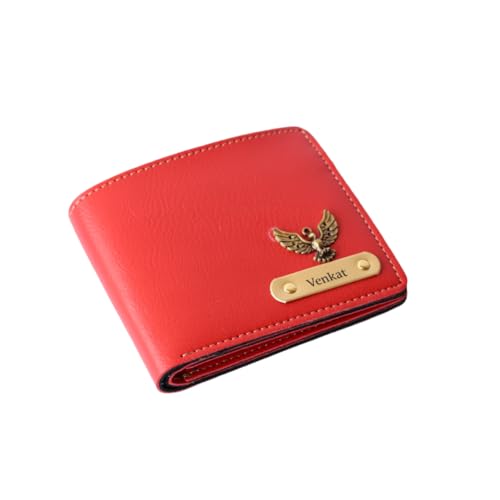 Image of Personalized Men's Wallet with Name & Favorite Charm | Classic Leather Wallet | Best Gift for Brother, Husband, Boyfriend, Father (RED)