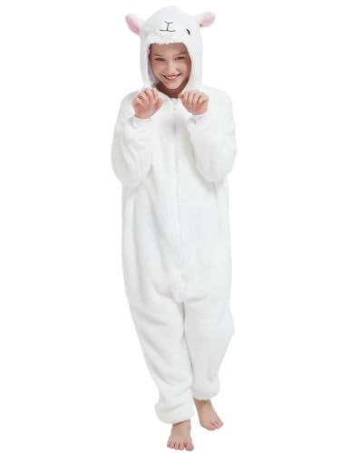ABENCA Lamb Onesie Kids Sheep Costume Animal Girls One Piece Pajamas Cosplay Halloween Christmas.140