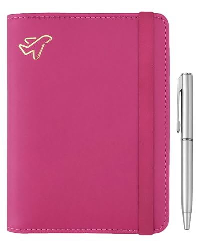 Image of WALNEW Passport Holder for Travel, RFID Passport Cover Wallet for Women Men, PU Leather Passport Book Card Holder Case with Pen, Travelling Essentials for Flying