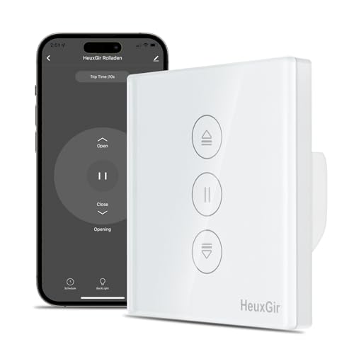 HEUXGIR Interruptor Persiana elétrica, 86 * 86 mm interruptor WIFI persianas (precisa de cabo neutro) controlo de APP e voz, compatível com Alexa e Google Home 1 peça