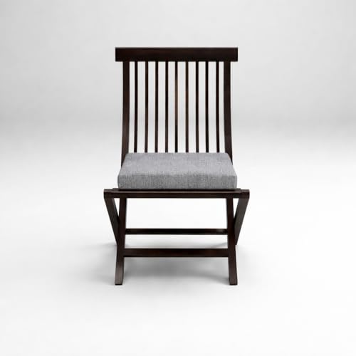 Image of WELL KNOWN Set of 2 Wooden Folding Chairs with Cushion Seat | Walnut Finish Solid Wood Patio & Balcony Chairs | Space Saving Indoor Outdoor Furniture (Grey Cushion)