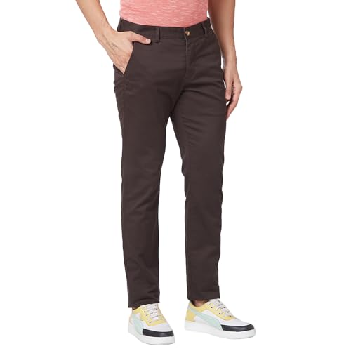 Image of Park Avenue Men's Regular Fit Mid Rise Neo Fit Cotton Blend Solid Pattern Flat Front Casual Chinos