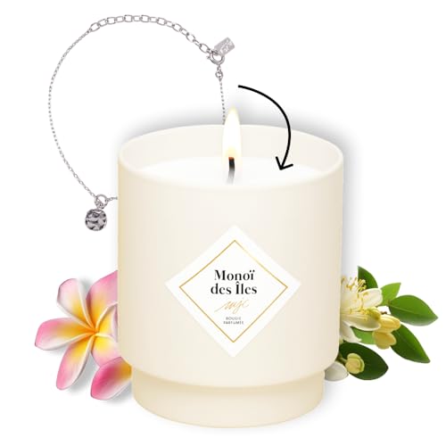 My Jolie Candle – Vela perfumada Monoï des Isles – Pulsera Sorpresa plateada – Regalo para mujer, mamá, día de la madre, cumpleaños, Navidad, cera vegetal, Made in France