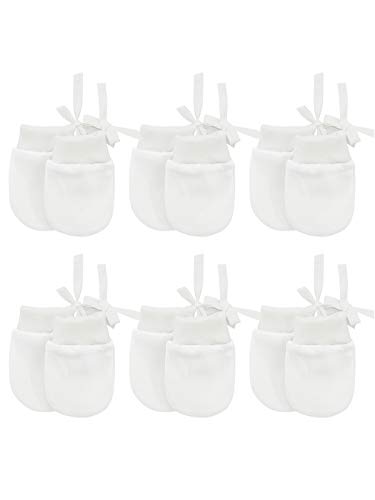 Century Star Baby Mittens Cotton Newborn Mittens No Scratch Gloves for Baby Girls Boys Infant Mittens 6 Pairs White 0-12 Months