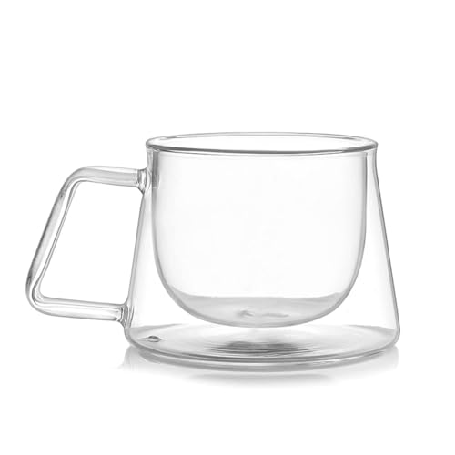Image of ANKUL Heat Resistant Double Wall Glass Coffee Mugs Set of 2 Clear Insulated Coffee Glass, Cappuccino Cups, Latte Cups, Beverage Glasses (2, FloatGlass)