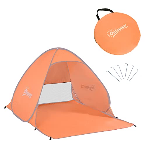 Outsunny Pop up Beach Tent, UV 30+ Portable Sun Shelter with Carry Bag, 2×1.5m for 2-3 Person, Orange
