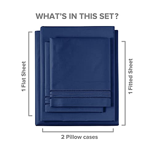 Twin Xl Sheet Set - 4 Piece Sheets - Dorm Room Bed Sheets - Hotel Luxury Bed Sheets - Extra Soft - Deep Bed Sheets Pockets - Easy Fit - Breathable & Cooling Touch - Navy Blue Twin Xl Sheets #TOP5