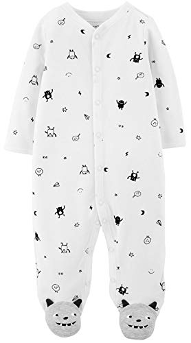 Carter's Baby Boys' 1 Piece Cotton Footed Sleepers (White Print, 9 Months)