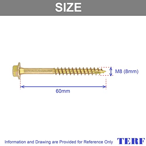 TERF® 8.0 X 60mm Advanced Turbo Coach Screws 8.0 X 60mm Slash Point Hex Flange Head Solo Coach Screw Yellow - Pack of 10 - Image 3