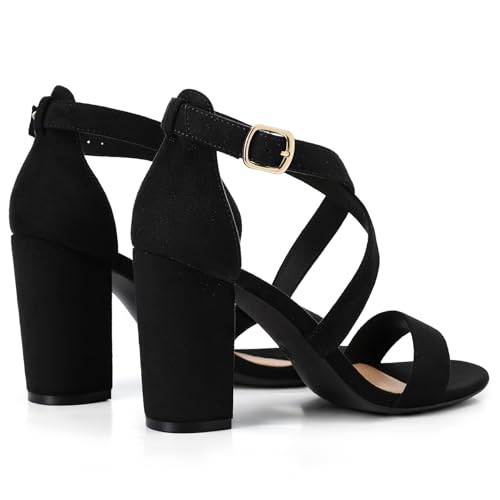 Image of Trary Women's Block Chunky Heel Sandals for Women Open Toe Adjustable Cross Ankle Strap Dress Shoes Walking Wedding Evening Bridal Heels