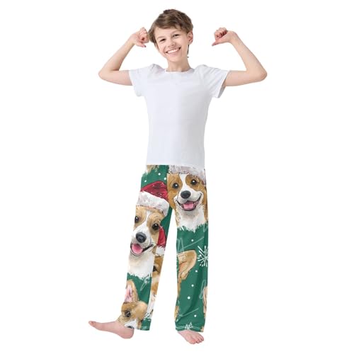 Corgi Dog Xmas Hat Boys Long Pants Soft Trousers Elastic Waist Kids Lounge Bottoms with Pockets S-XL3