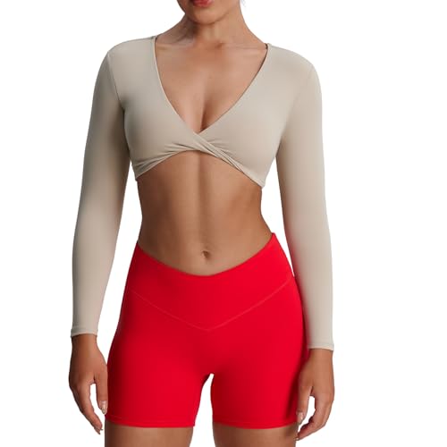 Image of Aoxjox Sienna Twist Deep V Training Women's Long Sleeve Crop Top