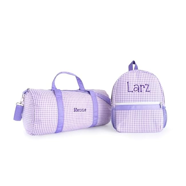 MT WORLD Daycare Backpacks with Lunch Boxes Set,Personalized Checkered Backpacks and Lunchboxes,Travel Daypack with Lunch Bag,Purple Checkered Daypack Lunchbags Set