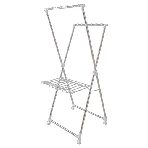 Msuiiixcccc Tendedero de Ropa Secadero de Piso Plegable Secado doméstico por Soporte de Doble Poste Balcón Perchero de Acero Inoxidable (Color : Plata Tamaño: 183.5x70x61cm) Tendederos de Ropa