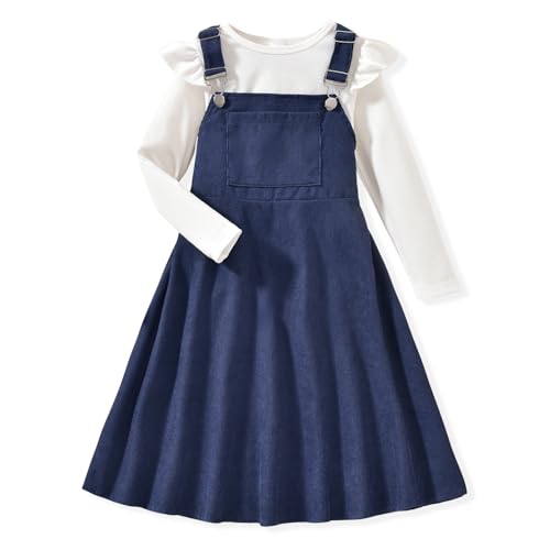 Image of HIHA Little Girls Adjustable Corduroy Pinafore Overall Dress Set Size 6-12