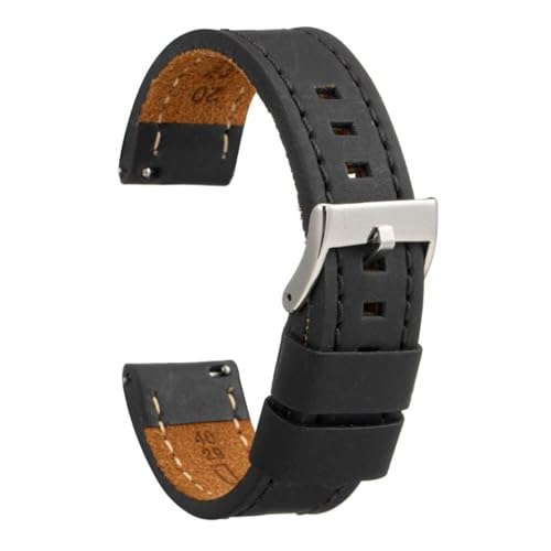 diloy Vintage Uhrenarmband gewachstes Leder mit weißer Naht – Handgefertigt für Sport- oder klassische Uhren – Größen 18mm 20mm 22mm 24mm 26mm – Braun oder Schwarz 384 Schwarz 22mm