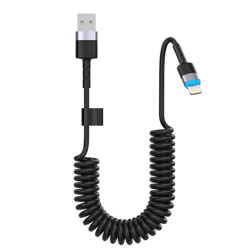 Cable Lightning en espiral USB A corto de 3 pies para iPhone y coche