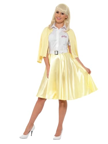 Smiffys Disfraz de Sandy de Grease, Amarillo, con Camisa, Falsa Chaqueta, Falda, cinturón y Diadema