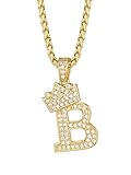 Richsteel Initial B Crown Necklace For Men Women 18K Gold Plated Pendant with 22 Inch Chain Fashion Letter Name Jewelry
