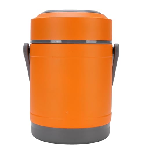 TOPINCN Thermal Cooker Pot Portable Stainless Steel 2L Thermal Cooking Pot with 3+1 Containers Mini Constant Temperature Heat Preservation Lifting Potfor Travel Camping Office (Orange)