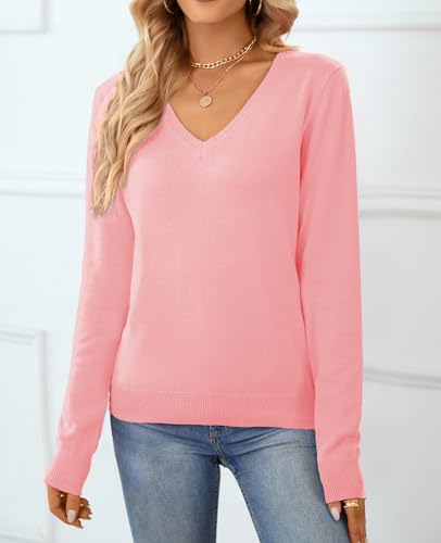 Image of QUALFORT Women's 100% Cotton Sweater, Basic Lightweight Long Sleeve Pullover