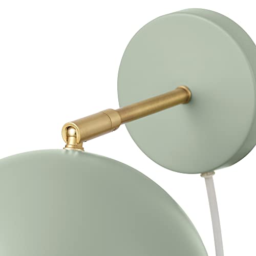 Image of Globe Electric 65866 Willow 1-Light Plug-in or Hardwire Wall Sconce, Sage Green, Matte Brass Accent, Bulb Not Included