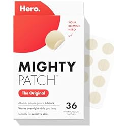رقعة Mighty Patch الأصلية من Hero Cosmetics - رقعة حب الشباب الهيدروكولويدية رقم 1 للوجه، لإزالة البثور والرؤوس البيضاء في استخدام واحد، ملصقات البثور الليلية للوجه، 36 قطعة