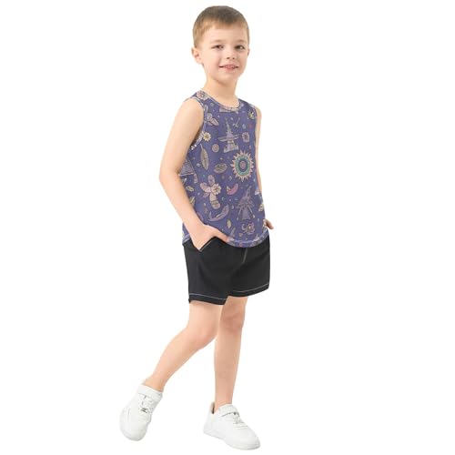 Japanese Theme Tank Tops for Boys Sleeveless Teens Vest Kids Sports Shirts for Beach Swim Work Out 3T4